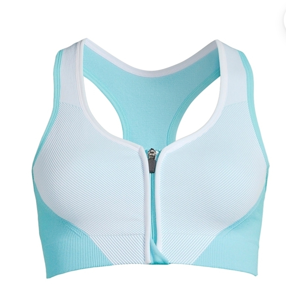 Avia NWT Women's Seamless Teal and White Zip-Front Sports Bra 968